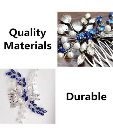 Blue Crystal Pearl Hair Comb Vine: Silver Leaf Headpiece for Bride, Bridesmaid, Girls - Buy Online on GoSupps.com