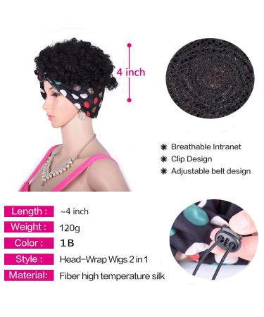 Short Afro Puff Hair Bun Turban - 2 In 1 Drawstring Headwrap & Synthetic Kinky Curly Updo Wig for Black Women | Shop Now! - Buy Online on GoSupps.com