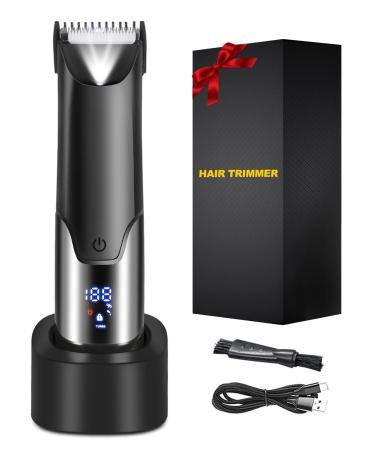 Rantizon Balls Trimmer Men Body Trimmer Ceramic Blade Body Hair Trimmer Men & Pubic Hair Razor Replaceable IPX7 Waterproof Wet Dry LCD Display and Travel Lock W/Charging Dock LCD style