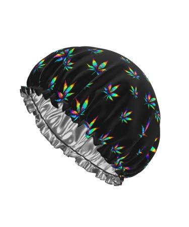 Tie Dyes Weed Leaf Shower Cap Reusable Bathing Hair Cap for Women Hair Protection Soft Hair Bonnet with PEVA Lining & Elastic Band Fashion Hair Bath Caps Double Layer Waterproof Bathing Shower Hat One Size Tie Dyes Weed ...