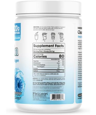 Fit & Lean Clear Protein Powder with Whey Isolate Protein and Collagen Grass Fed Muscle Recovery Skin Joints GLP-1 Support 0g Sugar Blue Raspberry 20 Servings Blue Raspberry 1.04 Pound (Pack of 1) - Buy Online on GoSupps.com