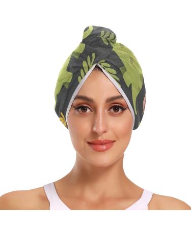 Dinosaur Hair Towel 2 Pack Super Absorbent Hair Drying Towel Quick Dry Hair Turbans Head Towel with Button Twisty Wrap for Women Girls