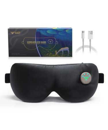 Cordless Heated Eye mask for Dry Eyes Real Silk Sleep Eye mask Block Out Light USB Rechargeable Heating Eye Pad Electric Warm Eye Compress Gift for Mother Day Men and Women Bright Black