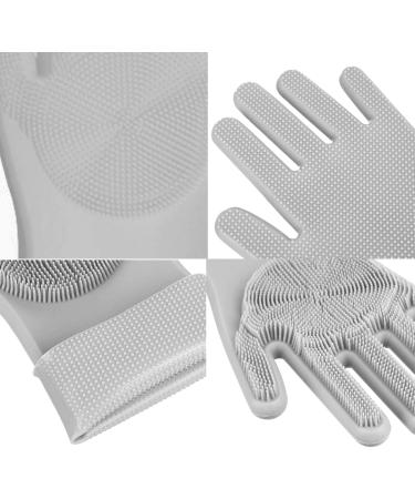 Silicone Dishwashing Gloves Reusable Washing Household Gloves Thicken Cleaning Brush Scrubber Gloves for Laundry Gray - Buy Online on GoSupps.com