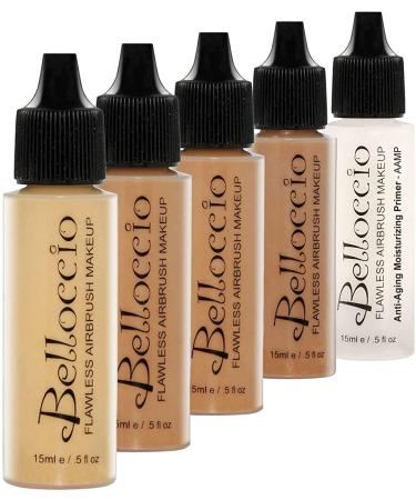 Belloccio Tan Color Shade Foundation Set - Professional Cosmetic Airbrush Makeup in 1/2 oz Bottles