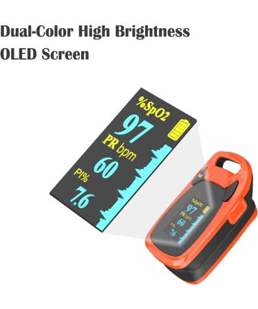 Fingertip Pulse Oximeter with Plethysmograph and Perfusion Index, Large OLED Display Blood Oxygen Saturation & Heart Rate Monitor - Carrying Case Included (Red-Orange) - Buy Online on GoSupps.com