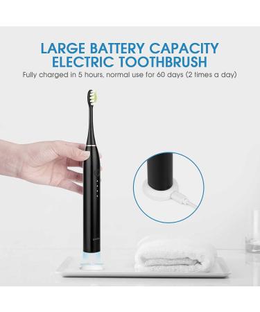 NC Sonic Electric Toothbrush - Powerful Rechargeable Waterproof Toothbrush for Adults & Kids with 2 Brush Heads - Black - Buy Online on GoSupps.com