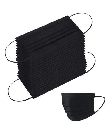 Disposable Face Masks 100PCS Black Face Mask 3 Layer Protection Face Mask with Adjustable Ear Loops