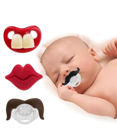 3 Pack Kissable Mustache Pacifiers | Funny Baby Lip Design | Safe Silicone Pacifiers for Infants - Buy Online on GoSupps.com