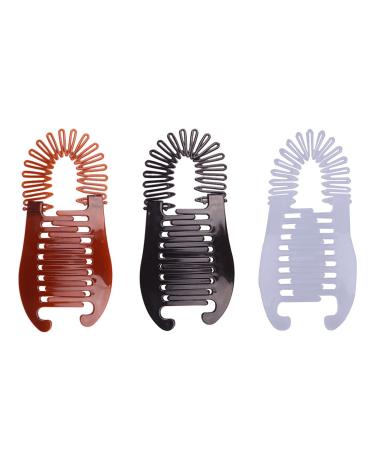 Numblartd 3Pcs Elongated Interlocking Plastic Banana Clip Hair Combs - Women Two Sides Hair Combs Ponytail Hair Clincher Hair Accessories for Ponytail Holder