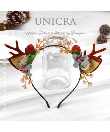 Unicra Christmas Flower Antlers Headband for Women & Girls - Elk Deer Animal Horns Hairpiece for Halloween - Buy Online on GoSupps.com