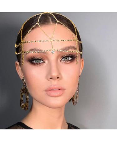 Urieo Rhinestone Gold Tassel Head Chain | Roaring 1920s Hair Accessory & Belly Dance for Women - Buy Online on GoSupps.com
