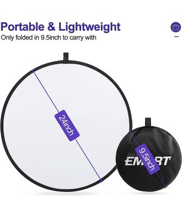 EMART 24 (60cm) 5 in 1 Collapsible Light Reflectors with Bag - Portable Photography Reflector Panel for Studio Video Shooting - Translucent White Silver Gold Black - Buy Online on GoSupps.com