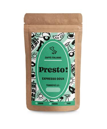 Caf En Grain Presto Expresso Doux 1kg | 100% Arabica Torr fi L Italienne | Espresso L ger Et Velout | Ar mes De Noisette Et Chocolat | Id al Machine Caf Grain