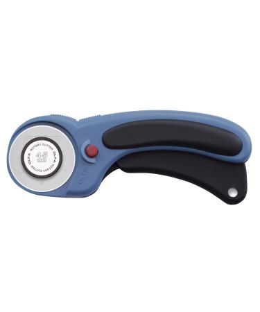 OLFA 45mm Ergonomic Rotary Cutter (RTY-2DX/PBL) - Rotary Fabric Cutter w/ Blade Cover & Squeeze Trigger for Crafts, Sewing, Quilting, Replacement Blade: OLFA RB45-1 (Pacific Blue)