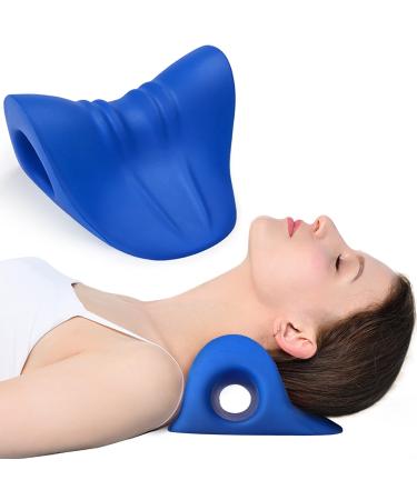 Neck and Shoulder Relaxer, Cervical Traction Device for TMJ Pain Relief and Cervical Spine Alignment, Chiropractic Pillow Neck Stretcher O-shape Navy Blue 8.6 X 8.3 X 5 Inch