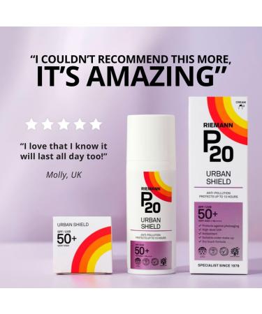 RIEMANN P20 Urban Shield SPF50+ FACE 50g UV Protection Cream Anti-Pollution Up To 10 Hours Protection High Performance UVA-PF Protection Securing Skin Against Future Damage - Buy Online on GoSupps.com