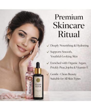 LAYA VERT Moroccan Anti-Aging Hydration Duo Oasis Elixir Face Serum with Organic Argan & Prickly Pear Seed Oils + Organic Rose Water Toner | Deep Hydration Firming & Glow | 1 fl oz + 3.4 fl oz - Buy Online on GoSupps.com