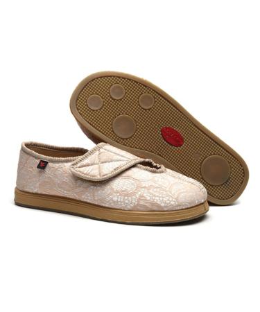 KXSM Extra Wide Diabetic Shoes Lightweight Walking Sneakers Adjustable Orthopedic Shoes Indoor Outdoor Anti Slip Sole Unisex Beige 35 35 Beige