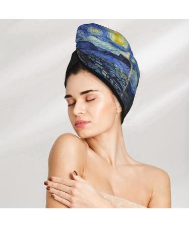 Hair Towel Wrap for Quick Drying | Button Towel Turban - The Starry Night Design - Buy Online on GoSupps.com