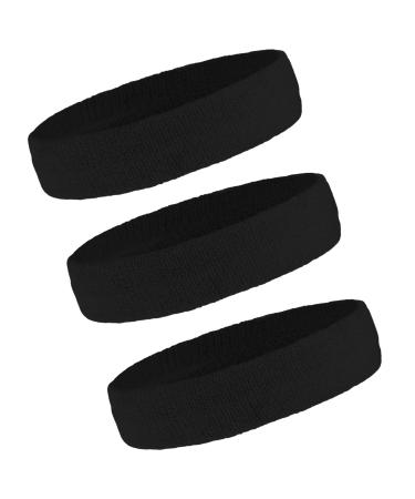 Sweatbands - Head & Wrist Sweat Bands Set - Athletic Headband & Sports Wristbands for Men & Women - Cotton Terry Cloth Bands for Working Out, Tennis, Basketball, Baseball, Football & Gym Exercise 3-Pack Sweatbands: Black