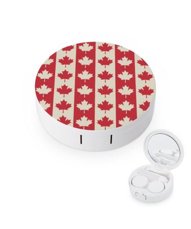 Canadian Maple Flag Round Case For Contact Lens Kit Storage Box with Mirror Printed