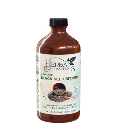 Organic Black Seed Bitters with Maca and Honey - Infused with 20+ Herbs and Roots - Vegan and Gluten-Free 16 Ounces