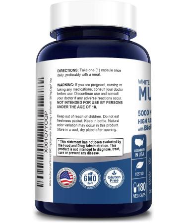 White Mulberry Leaf Extract 5000mg 180 Veggie Caps - Vegetarian, Non-GMO, Gluten-Free - Buy Online on GoSupps.com