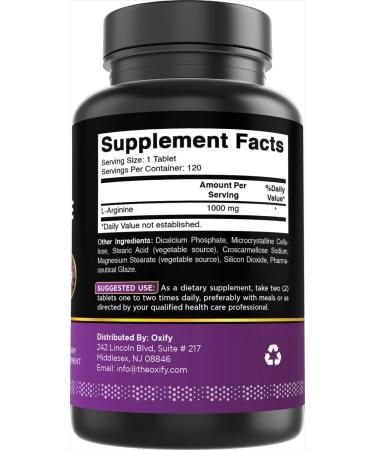 Oxify L-Arginine 1000 mg | 120 Tablets | Gluten-Free Non-GMO | Supplement Made in USA - Buy Online on GoSupps.com