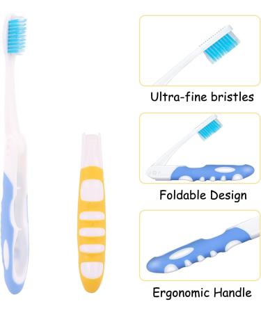 4-Part Travel Toothbrush Set - Portable Folding Toothbrush with Soft Bristles in Green Pink Yellow & Blue | Ideal for International Travel - Buy Online on GoSupps.com