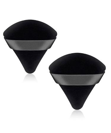 Powder Puff Face Triangle Makeup Puff 2 Pcs Setting Powder Puffs for Pressed Powder Large Soft Under Eye Make Up Sponges With Strap For Body Eyes Cosmetic Foundation Wet Dry Makeup (Black Black)
