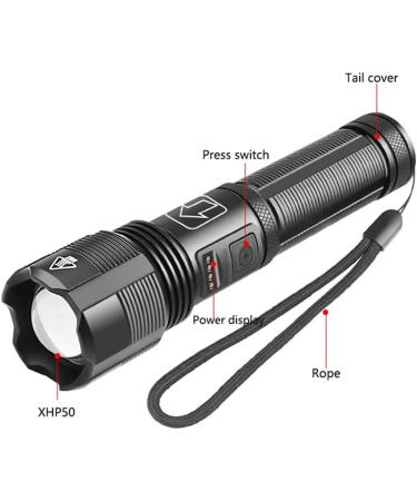 LED Flashlight with Battery Display 5 Lighting Modes for Adventure Hiking Camping (Color : 4-Core P50) (4) - Buy Online on GoSupps.com