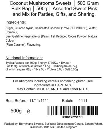 Coconut Mushrooms Sweets 500 Gram Bulk Bag 500g Assorted Sweet Pick and Mix for Parties Gifts and Sharing. - Buy Online on GoSupps.com