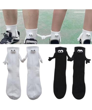 SHAPERME 1/2Pair Funny Couple Holding Hands Sock for Couple Funny 3D Doll Couple Socks Unisex 2 Pairs White&black