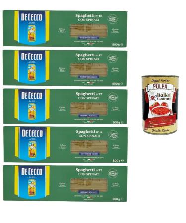 Italian Gourmet E.R. De Cecco Lot de 5 spaghetti n 12 aux pinards 500 g + Italian Gourmet polpa 400 g