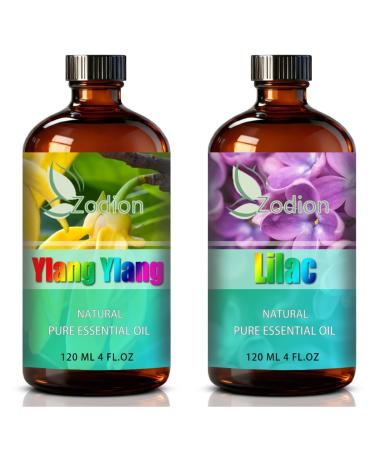 Lilac Essential Oil 4 Fl Oz and Ylang Ylang Essential Oil 4 Fl Oz - Lilac & Ylang Ylang Oil for Diffuser Aromatherapy Home Fragrance Skin & Hair Care DIY Candle & Soap Making Yoga