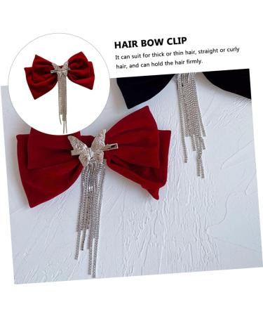 Angoily Tassel Hair Clip Big Bow Crystal Hair Clip French Barrette Hair Jewels for Women Goody Hair Clips for Women Tassel Hair Bow Crystal Bow Hair Clip Headgear Miss Red Bow Tie Velvet - Buy Online on GoSupps.com