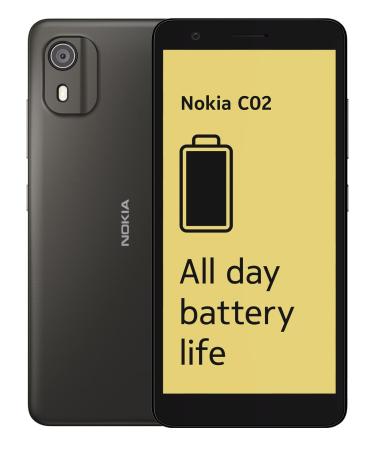 Nokia C02 5.45" Dual SIM Smartphone Android 12 (Go edition) - 5MP Rear / 2MP Front Camera Portrait Mode 2GB RAM/32GB ROM Tough build quality with IP52 Rating 3000mAh battery - Charcoal
