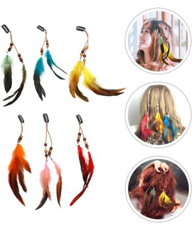 Minkissy 6pcs Colorful Bohemian Feather Hair Clips Set | Native American Indian Style Tassels Headdress | Decorative Hair Accessories - Buy Online on GoSupps.com