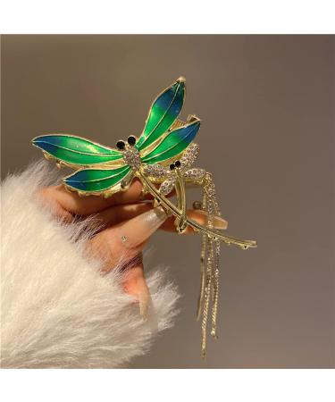 Green Dragonfly Tassel Hair Claw Clip - Rhinestone Design Barrette for Women & Girls - Buy Online on GoSupps.com