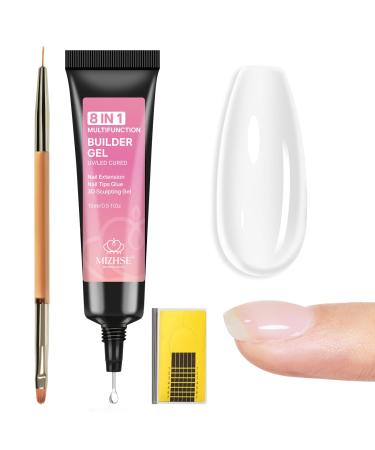 MIZHSE MIZHSE 15G Clear Builder Gel with Precision Tip 3D Nail Art Gel 8 in 1 Rhinestone Glue for Nail Charms Multi-functional Carving Glue Nail Extension and Modelling with