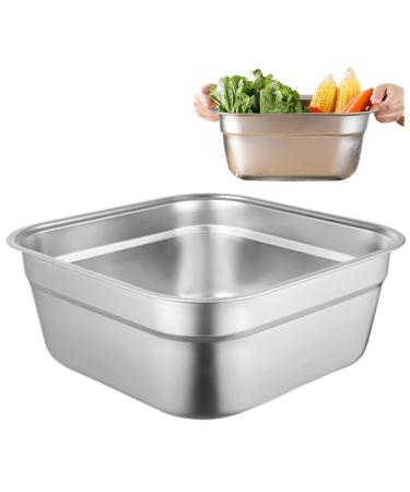 Stainless Steel Tub Dish Tub Stainless Steel Wash Tub 12'' Square Wash Basin Stable Flat Bottom Vegetable Washing Basket with Smooth Wide Edge Washing Up Bowl Multi-Purpose Dish Pan