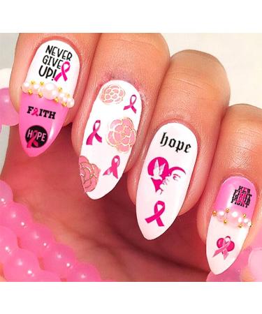 Breast Cancer Nail Art Stickers - Pink Ribbon 3D Self-Adhesive Decals for Women and Girls - Buy Online on GoSupps.com