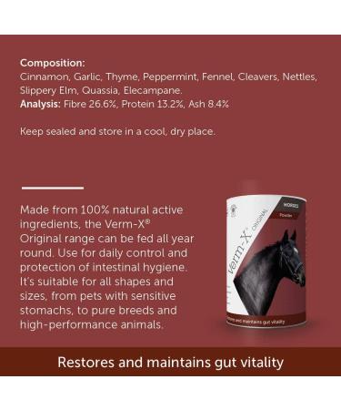 Verm-X All Natural Powder for Horses and Ponies. SupportsIntestinal Hygiene. Vet Approved. UFAS Assured.Restores and Maintains Gut Vitality. Wormwood Free Recipe. - Buy Online on GoSupps.com