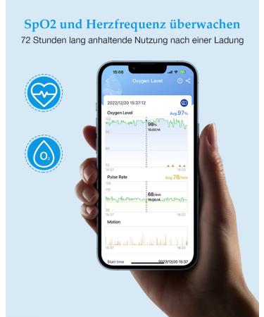 Bluetooth Pulsoximeter - 72-Hour Battery Portable Oxygen Saturation Monitor for Finger & Wrist Free Sleep App & PC Report - Buy Online on GoSupps.com