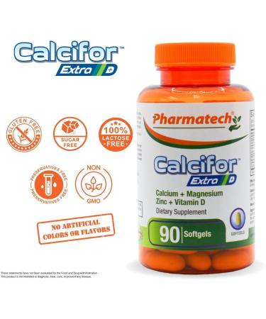 Calcium Magnesium Zinc Plus Vitamin D3 Bone and Teeth Health Supplement Women Immune System Gluten Free Sugar Free 90 Softgels Calcifor Extra by Pharmatech  - Buy Online on GoSupps.com