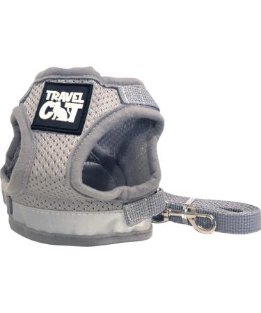 Travel Cat: The True Adventurer - Reflective Cat and Kitten Harness and Leash Set for Walking - Lightweight, Breathable, Snug Fit - Strong Leash with Sturdy Snap Clip Large Grey