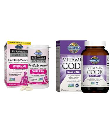 Garden of Life & Zinc Supplements 30mg High Potency Raw Zinc and Vitamin C Multimineral Supplement Vitamin Code/Trace Minerals & Probiotics for Skin Health & Immune Support 60 Vegan Capsules Probiotics + Zinc Supplements