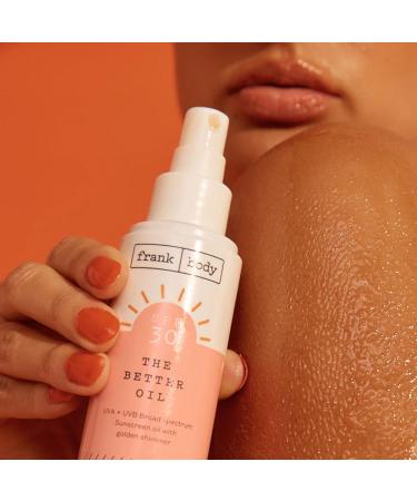 Frank Body SPF30 The Better Oil | Vegan & Cruelty-Free Nourishing Body Oil with Gold Shimmer | Jojoba & Almond Oil for Natural Glow (3.38 fl oz - Buy Online on GoSupps.com
