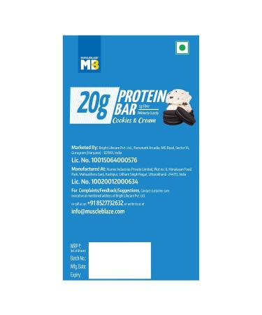 20 gram Protein Bar Cookies & Cream Protein Blend Fibre 100% Veg Gluten-Free Healthy Protein Snacks For Energy & Fitness (Pack of 6) - Buy Online on GoSupps.com